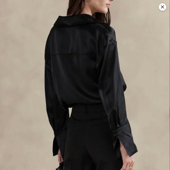 Banana Republic Bliss Silk Resort Shirt Blouse Black NWT - Picture 5 of 8